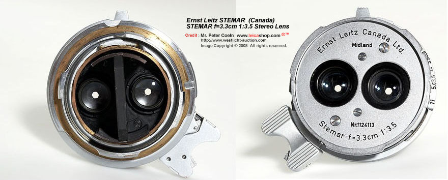 Ernst Leitz STEMAR  (Canada)
STEMAR f=3.3cm 1:3.5 Stereo Lens front and rear section view