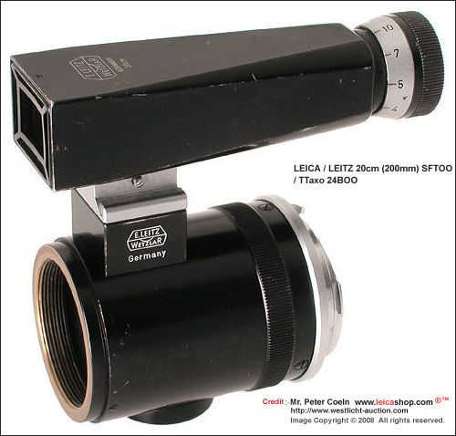 Leitz 20cm SFTOO + TTaxo 24BOO 20cm tube type frame finder, with extension tube TTaxo 24BOO for Telyt on M camera