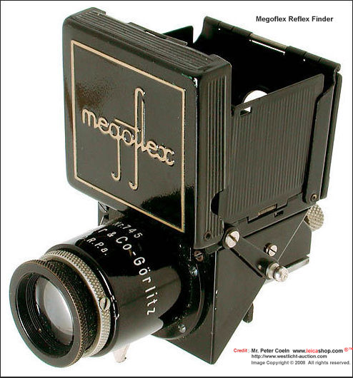 Hugo Meyer MEGOFLEX reflex finder Reflex finder for early Leica cameras made by Hugo Meyer.
