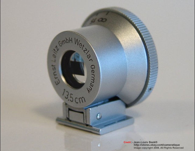Rear section of Leitz / Leica Brightline Optical Finder 13.5cm / 135mm Telephoto lenses 
