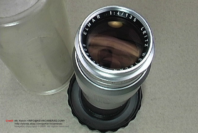 Leica Ernst Leitz Wetzlar ELMAR  f=13.5cm 1:4  (135mm f/4.0) telephoto lens with lens keeper