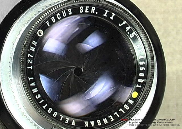 front view of Leica/Leitz Velostigmat / Wollensak Velostigmat 127mm f/4.5 telephoto lens

A quick spec. sheet: