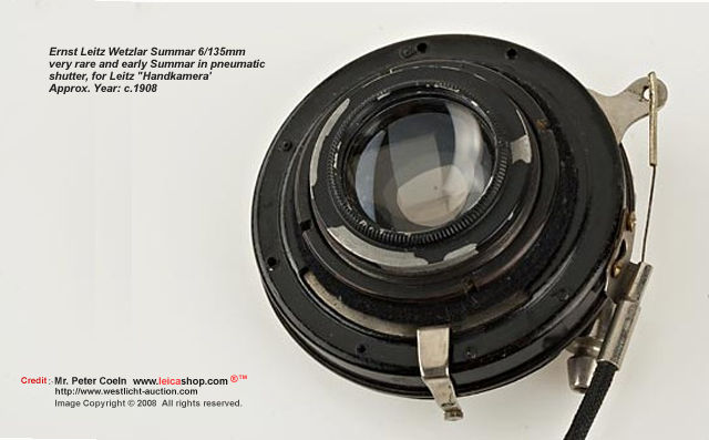 Ernst Leitz Wetzlar Summar 6/135mm (135mm f/6) ; very rare and early Summar in pneumatic shutter, for Leitz 