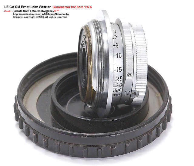 Side view of lens dimension Leica rangefinder SM Ernst Leitz Wetzlar 1:5.6 F=2.8CM SUMMARON wideangle lens 