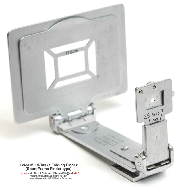 side view of a Leica / Leitz Multi-Task Folding Finder / Sport Frame Finder Type cater for 50mm, 90mm and 135mm