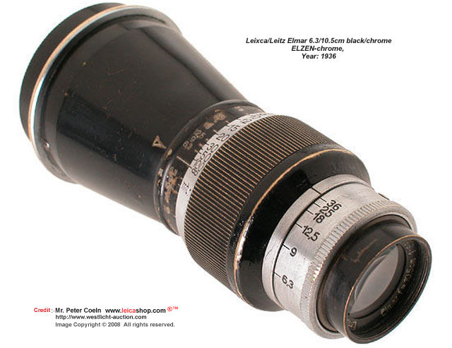 Elmar 6.3/10.5cm black/chrome; ELZEN-chrome, approx. Year: 1936 