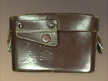 Early model of leather camera case for Nikon rangefinder camera Nikon S2 rear section