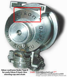 An early Nikon variframe finder Type 6 for early Nikon S back view showing 'Nikon'