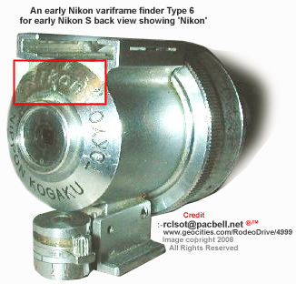 Nippon Kogaku K.K. variframe finder for  Nikon rangefinder cameras - variframe finder Type 6 for early Nikon S back view showing cap and chain