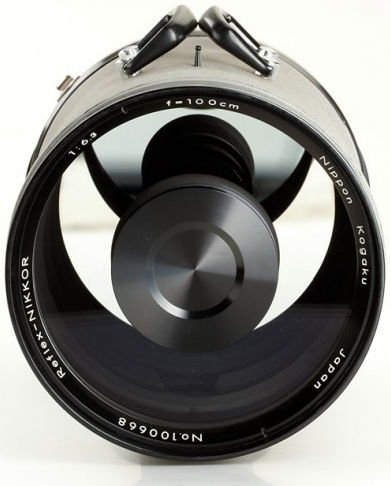 Front view of a Nikkor 1000mm f/6.3 for rangefinder Nikon S mount cameras
