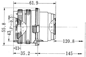 Dimensions of a S-Mount version Bellow Nikkor 135mm f/4 for rangefinder Nikon cameras