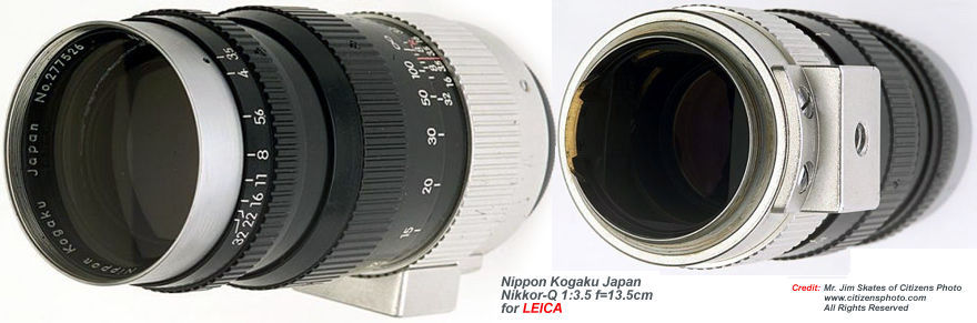 Front and rear lens mount view of a M39 Nippon Kogaku Japan Nikkor-Q 1:3.5 f=13.5cm for LEICA LTM /LSM rangefinder camera bodies