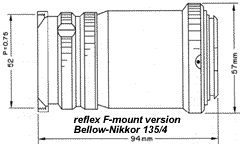 Dimension of Bellow Nikkor 135mm/4 F mount version