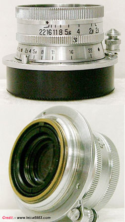 Side view of  LEICA M39 screw mount  version of the Nikon W-Nikkor.C 1:2.5 f=3.5cm (35mm f/2.5) wideangle rangefinder lens