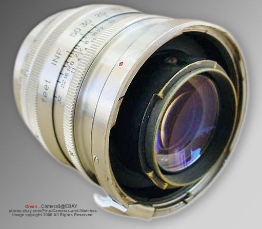 Rear section of  a Contax mount version / model Nippon Kogaku KK 's Nikkor-P 1:2 f=8.5cm telephoto lens for Nikon rangefinder cameras