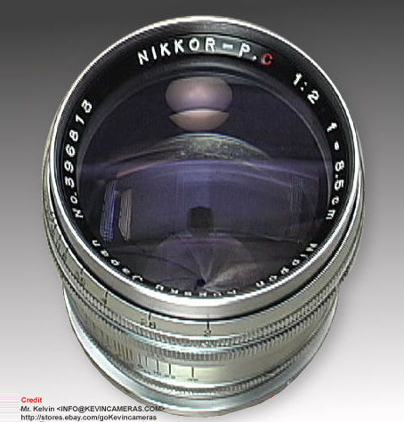 A contax mount model of  Nikkor-P 1:2 f=8.5cm telephoto lens for Nikon rangefinder cameras second / newer series