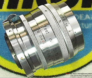 Chrome body and lens barrel on a Contax mount version,  Nikkor-P 1:2 f=8.5cm telephoto lens for Nikon rangefinder cameras