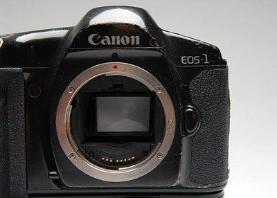 Canon EOS-1 SLR camera front view with lens mount