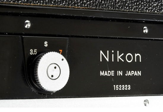 3.5fps and 7 frame per second selector on Nikon F High Speed Motor Drive Camera, Sapporo Winter Olympic Model, 1972