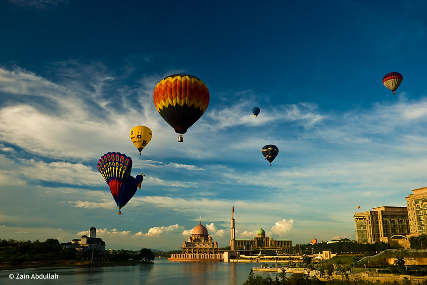 Hot air balloon flying over Putrajaya