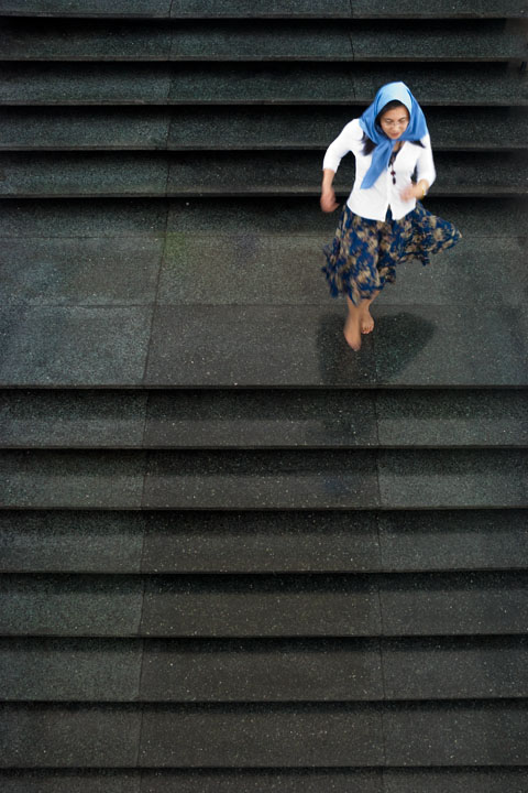 Descending the steps