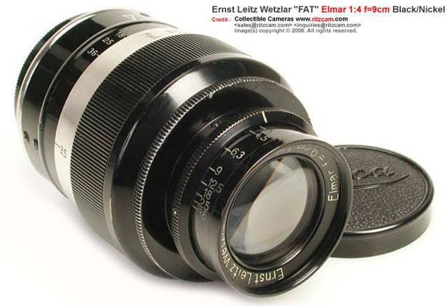 Side section view of an Ernst Leitz Wetzalr FAT ELMAR 90mm f/4.0 telephoto lens