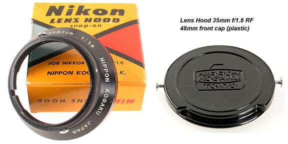 lens hood and 48mm front lens cap for rangefinder 35mm f/1.8 Nikkor lens
